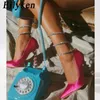 Eilyken Brand Crystal Rhinestone Women Pumps Designer Ankle Strap Wedding Party Shoes Sexy Stileetto High Heels Memale Sandals 240129