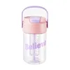 Vattenflaskor 600 mlstitch Straw Cups Anime Cartoon Double-Layer Plastic Cup Barn Portable Waters flaska för barngåvor 1 st