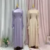 Roupas étnicas Cetim Abayas para Mulheres Dubai Turquia Kaftan Elegante Vestido de Festa Muçulmano Eid Mubarak Femme Musulman Abaya Robe Jalabiya Fitas