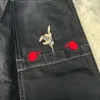 Męskie dżinsy American JNCO Big Pocket Boks Kangaroo Print Wash szeroka noga Y2K Hip Hop Street swobodny luźny dżins dla mężczyzn i kobiet