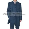 3 stuks herenpakken Formele Single Breasted Slim Fit HerringBone Tweed Wol Midden Lange Style Groomsmen Blazervestpants 240122