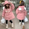 Down Coat Girls Quilted Ear Hooded Sweet Cute Todder Kids Winter Warm Jacket Casual Puffer Children's Skiing Suit Snow Wear