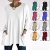 Solid Color Vintage Pocket Overized Tshirt Female Clothing Fashion Autumn Tunics Basic Y2K Top Women Long Sleeve T Shirt 240201