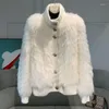 Women's Jackets WTEMPO Long Sleeve Stand Collar Faux Fox Fur Coat Women Winter Autumn Streetwear Loose Fashion Spliced Jacket Cardigan