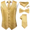 Hi-Tie Marque Soie Hommes Gilets Rouge Bleu Vert Or Gilet Cravate Noeud Papillon Hanky Boutons De Manchette Ensemble Taille Veste Pour Hommes Bureau De Mariage 240125