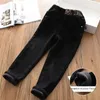 2-13 Years Toddler Baby Winter Jeans Children Thick Velvet Warm Denim Pants for Girls Slim Leggings Kids Blue Fleece Trousers 240123