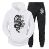 Men Tracksuit Set HoodiePant Spring Winter Dragon Print Casual Fleece Sweatshirt Sportwear Homme Streetwear Men Clothing 240202