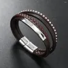 Bedelarmbanden Trendy lederen heren Magnetische aantrekkingskracht Meerlaags gevlochten touw voor mannelijke sieraden Pulsera Geschenken