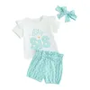 Ensembles de vêtements 3 pièces tenues d'été pour petites filles Big SIS lettre t-shirt à manches courtes et short imprimé à pois ensemble avec bandeau