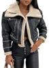 Kvinnor Winter Faux Leather Jacket Lång ärm LAPEL FLEECE LINEN COAP ZIP UP MOTORCYCLE JACKA VARM Outwear med fickor 240124