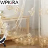 Luxury European Water Soluble Broiderie Curtain transparent pour le salon Tulle Bottom Gold Lacework Screen Custom WP160H 240118