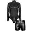 Stage Wear 2pcs damskie garnitury taneczne metalowy błyszczący golf z długim rękawem Bodysuit z wysokim talią Kostium występowy