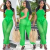 Women's Two Piece Pants CM.YAYA Active Women Sleeveless Bodysuit And Mesh See Though Jogger Matching 2 Set Outfits Swimwear Tracksuit