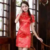 Vêtements ethniques Exquis Noir Qipao Élégant Slim Femmes Cheongsam Sexy High Split Mini Robes Classique Style Chinois Satin Robe Plus