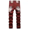 Herenjeans Herenjeans Casual Mode Sport Rechte elastische broek Rits Vier seizoenen Rood Slanke losse heren ZIXM