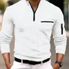 Polos masculinos KPOP Moda Estilo Harajuku Slim Fit Ropa Hombre Solto Casual Todos os Jogos T-shirts Sólidos Patchwork Zipper Manga Longa Camisa Polo