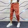 Japanska trender Mens Ripped Hole Jeans White Green Black Ankle Längd Youth Fashion Loose Denim Harem Cargo Pants 240131