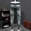 Men's Jeans 2024 Fall Straight Ripped Stretch Denim Pants Trendy Hole Torn Patchwork Men Slim Fit Casual Without Belt