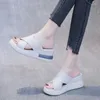 Slippers Flat Shoes Female Women Summer Pantofle Flock Beige Heeled Sandals On A Wedge Rubber Flip Flops Low Luxury Slides Platf