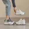 Lente Zomer Ademende Dikke Zool Echt Leer Casual Sportschoenen Dames Interne Hoogte Papa Schoenen 240126