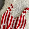 Kvinnors tankar Summer Fashion Spaghetti Strap Knit Topps Women Casual Red Black Striped Short Camis Streetwear Girl Vest Q358