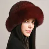 本物の本物のニットミンクファーハットキャップラグジュアリー女性ハンドメイドニットファッション冬帽子暖かいリアルフォックスファービーニー240124