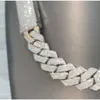 Iced Out Jewelry 925 Sterling Silver Baguette Clasp Hip Hop 20mm Moissanite Cuban Link Chain