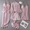 Kvinnors sömnkläder Robe Pyjamas Home Bathrobe Clothes Loungewear Lace Set Casual Sexig Satin Spring Summer Gown Suit Women