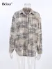 Bclout Fashion Histressed Plaid Shatss Blouses women Autumn Gray Office Lady Loose Castary Cotton LEGHEVE 240130