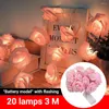 Cordas 2m 20 LED Rose Flower String Luzes Bateria Artificial Bouquet Garland para Dia dos Namorados Festa de Aniversário de Casamento