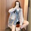 Autumn Winter Women Splicing Denim Jacket Arrivals Stitched Loose Thickened Knitted Sweater Coat Long Sleeve Cardigan Top 240125