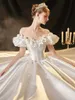 Elegant Vintage Satin Wedding Dress Princess Cap Sleeves Long Train 2024 Handmade Flowers Pearls Beaded Pageant Bridal Gowns Arabic Custom Made Robe De Mariage