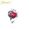 Cluster Rings Ajojewel Luxury Rose Red Semi-precious Stone For Women Vintage Female Ring Jewelry Fashion Accessories