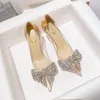 Puntige teen Rhinestone 402 Butterfl-knoop wpmens transparante sexy pumps bruiloft hoge hakken lente zomerschoenen 240125 414 606