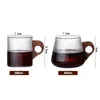 Glass Coffee Mug Japanese-Style Glass Cup with Wooden Handle Vertical Stripes Tea Milk Cup Home Office Drinkware Beer Mug Gift 240124