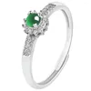 Cluster Rings 925 Silver Natural Green Jadeite Ball Beads Gem Crystal Ring Justerbart Certifikat Kvinnans brud lyxiga jade vintage smycken