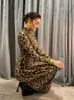 Vestidos casuales Manga larga Slim Leopard Print Manga Maxi Vestido Mujeres Elegante Fit Robes 2024 Moda Lady Party Prom Vestidos