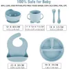 Kindergeschirr-Set, Baby-Silikongeschirr, 6-teilig, Saugnapf, Lätzchen, Tasse, Gabel, Löffel, Mutter- und Säuglingszubehör, BPA-frei, 240131