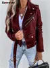 Eotvotee läderjacka för kvinnor långärmad blixtlåsfickor Moto Crop Jacket Coats Streetwear Fashion Biker Casual Coats 240202