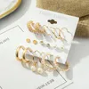 Kolczyki Dangle 9pcs/Set Fashion Gold Pleated Pearl Hoop Zestaw dla kobiet w stylu Vintage Metal Geometry Circle Drop 2024 Trenda biżuteria