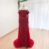 Vestido de noche elegante con perlas de sirena azul cielo para mujer, manga larga con tren desmontable, vestidos formales de fiesta de graduación y boda 240201