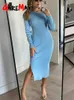 Zwarte Vrouwen Gebreide Jurk Met Zijsplitten Bodycon Herfst Winter Strakke Jurken Elegante Lange Mouw Vrouwelijke Geribbelde Gebreide Jurk 240122