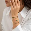 Charm Armbanden Pak Metalen Ketting Groen Hart Strass Verstelbaar Voor Vrouwen Mode-sieraden Minimalistische Accessoires