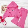 Set di abbigliamento 2024 Set per bambini autunno Ragazza Versione coreana di gilet Gonna Giacca di lana Cappello Tre pezzi Abiti di moda per feste