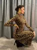 Vestidos casuales Manga larga Slim Leopard Print Manga Maxi Vestido Mujeres Elegante Fit Robes 2024 Moda Lady Party Prom Vestidos