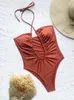 Women's Swimwear Vigoashely 2024 Sexy Solid Cross Halter Women High Cut Push UP One Piece Swimsuit Monokini Backless Summer Bathing Suit