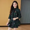 レディース秋のブレザーとスカートシックな格子縞の短いセットデートパーティーウェア韓国服のための甘いスタイルのスーツジャケット240202