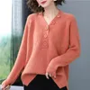 Herbst Winter Taste Gespleißt Mode V-ausschnitt Lose Pullover Tops frauen Allmatch Pendeln Langarm Einfarbig T-shirt 240124