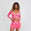 Work Dresses Women Lace Skirt Set Fairycore See Through Off Shoulder Long Sleeve Crop Tops And Mini Suit 2 Piece Outfits Streetwear