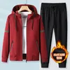 Plus épais polaire veste pantalon 2 pièces hommes hiver survêtement ensembles noir rouge gris sweats à capuche décontracté à capuche chaud sweat-shirt pantalon 240131